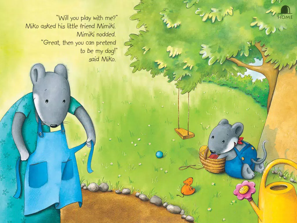 Miko Wants a Dog: An interactive kids bedtime story book about a mouse wanting a pet to play with and how he gets one by helping his neighbor, by Brigitte Weninger illustrated by Stephanie Roehe (iPad “Lite” version; by Auryn Apps) iPad Screenshots