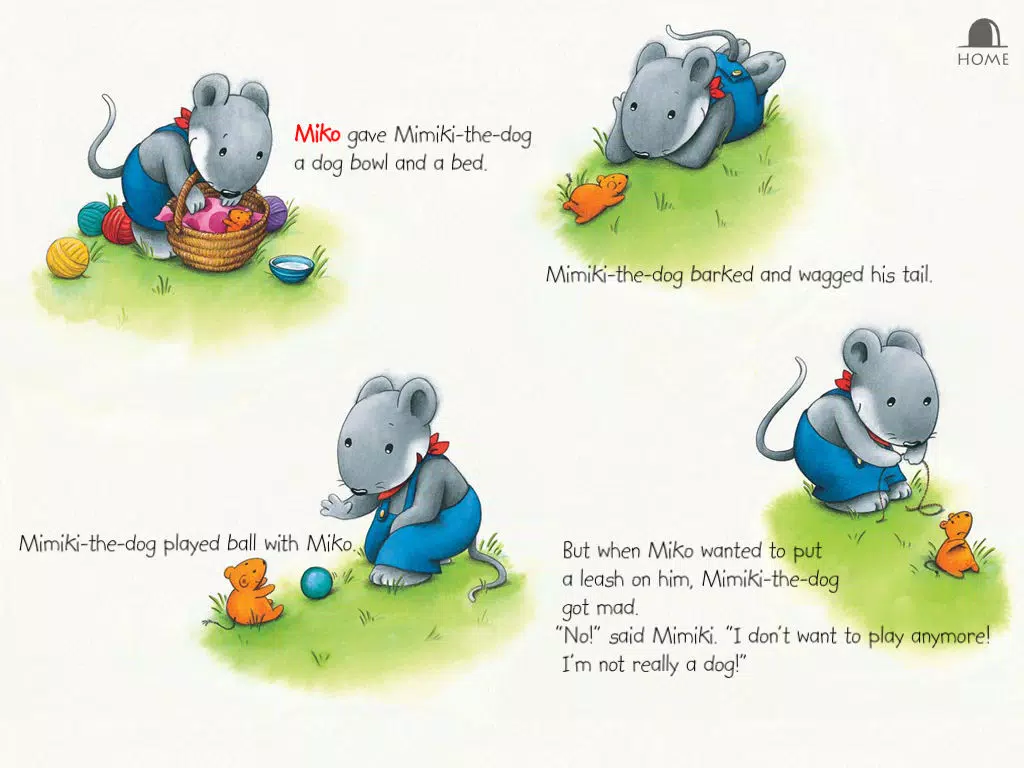 Miko Wants a Dog: An interactive kids bedtime story book about a mouse wanting a pet to play with and how he gets one by helping his neighbor, by Brigitte Weninger illustrated by Stephanie Roehe (iPad “Lite” version; by Auryn Apps) iPad Screenshots