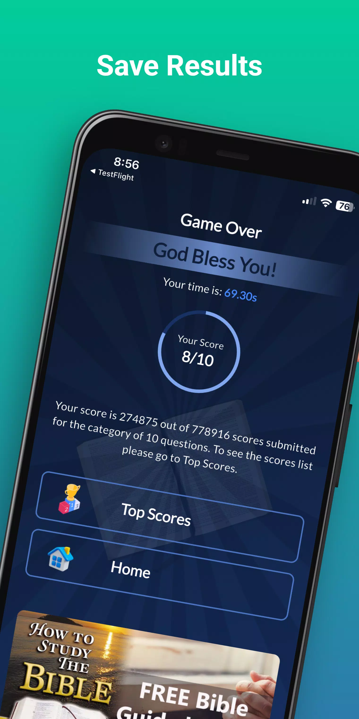 Capturas de tela do Bible Trivia