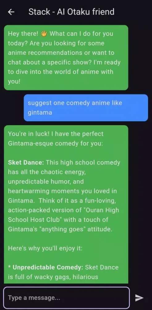 Anime Stack - with AI Chat Screenshots