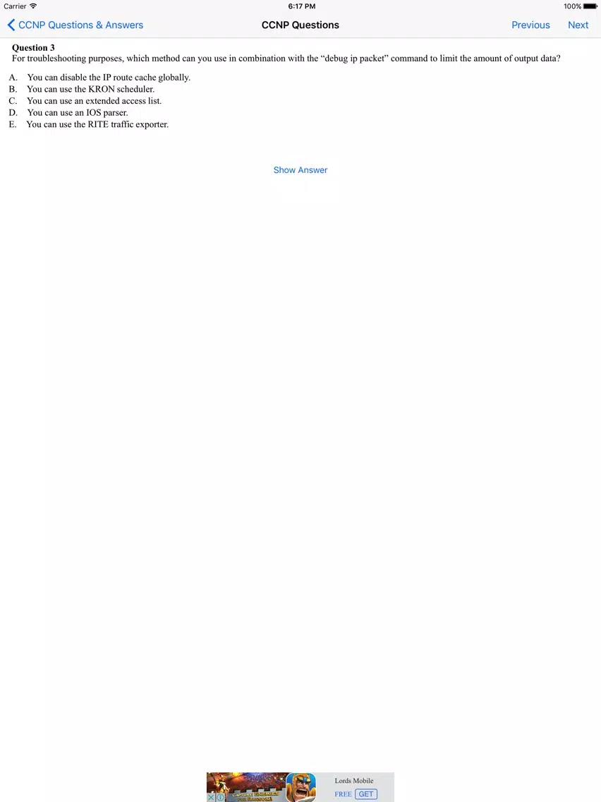 CCNP Question, Answer and Explanation iPad Screenshots