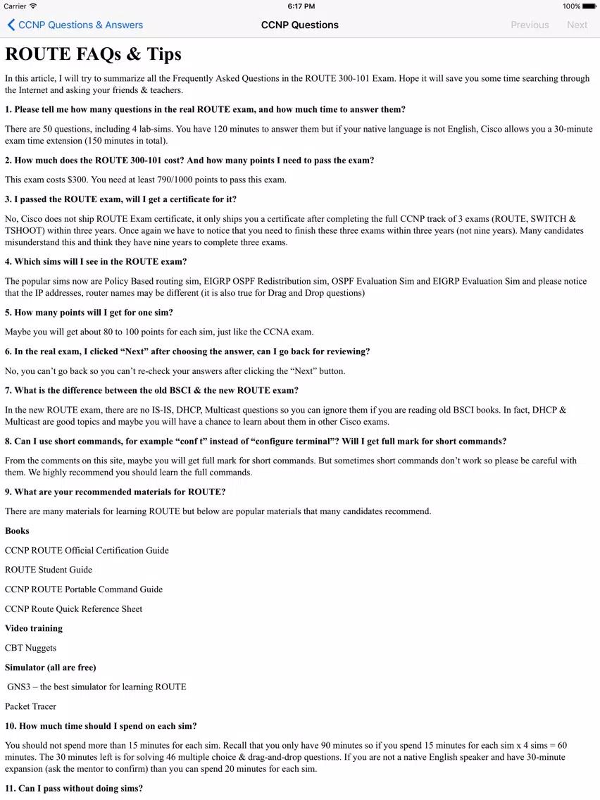 CCNP Question, Answer and Explanation iPad Screenshots