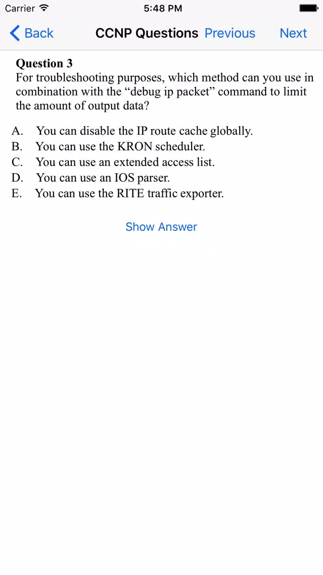 CCNP Question, Answer and Explanation Screenshots