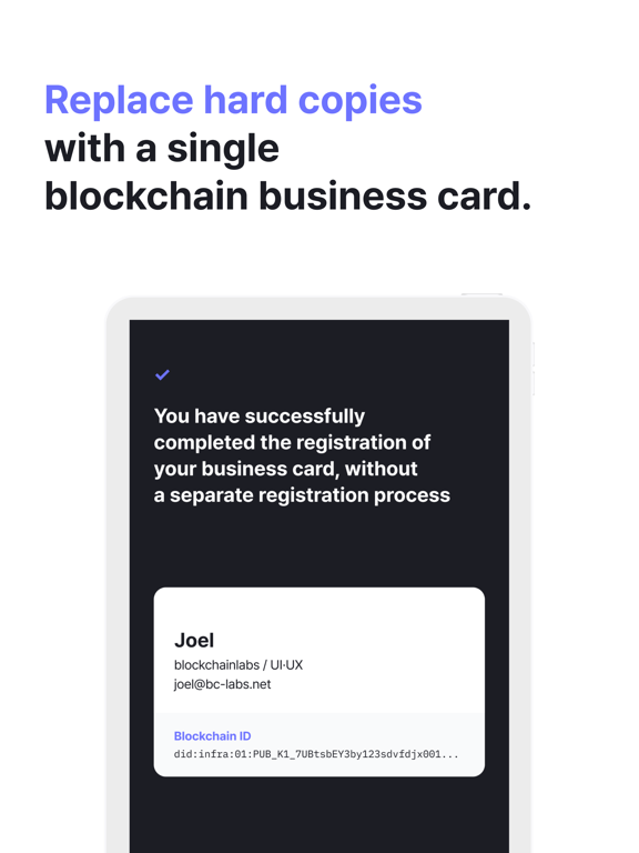 Blockchain Business Card iPad Screenshots