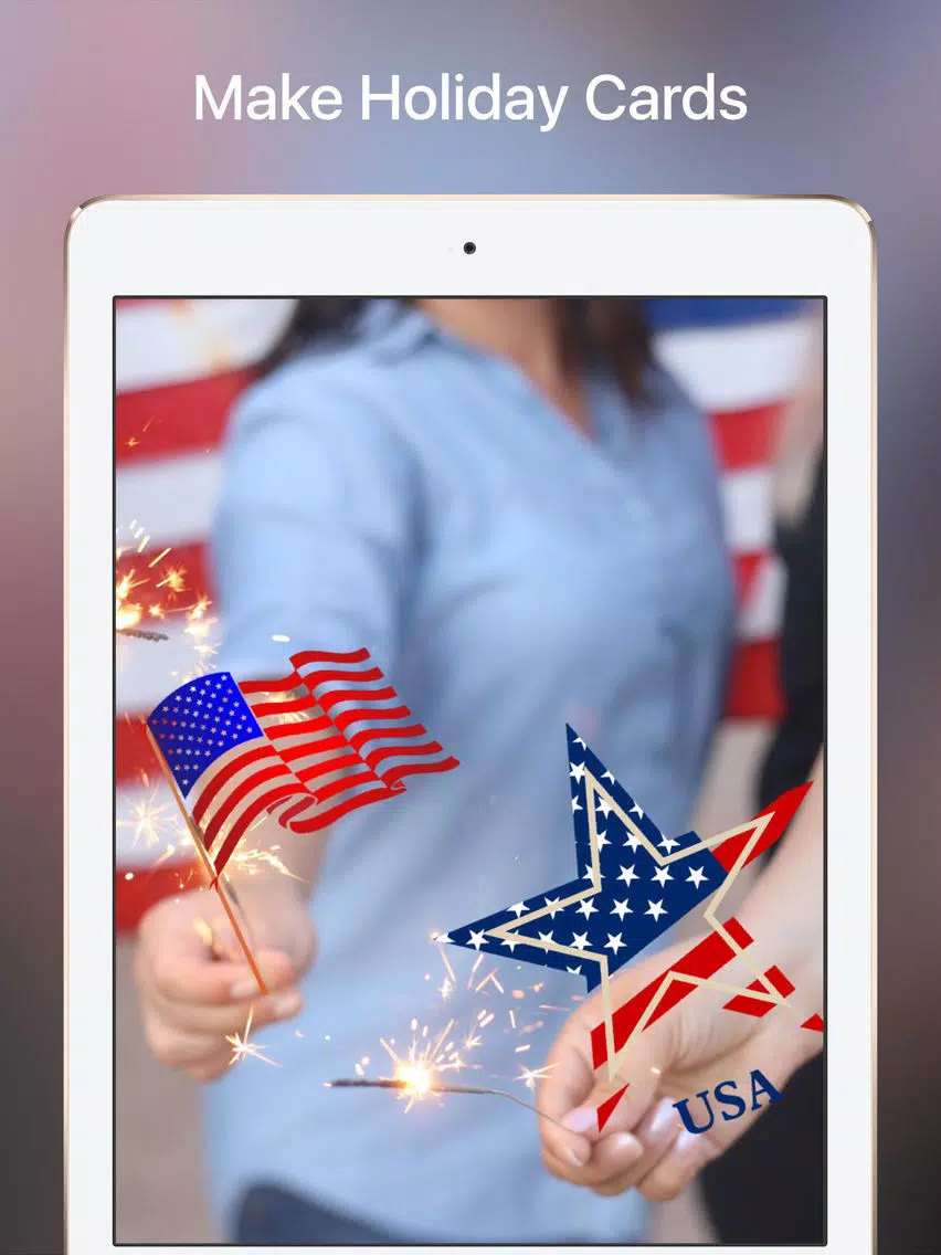 Your Photos —> July 4th Cards... with 76 Independence Day Stickers! iPad Screenshots