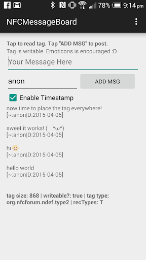 NFC Message Board Screenshots