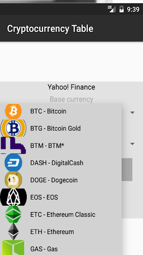 Cryptocurrency Table Screenshots