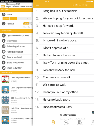 English - German Common Phrases iPad Screenshots