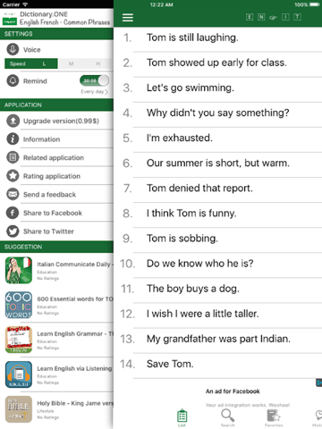English - Italian Common Phrases iPad Screenshots
