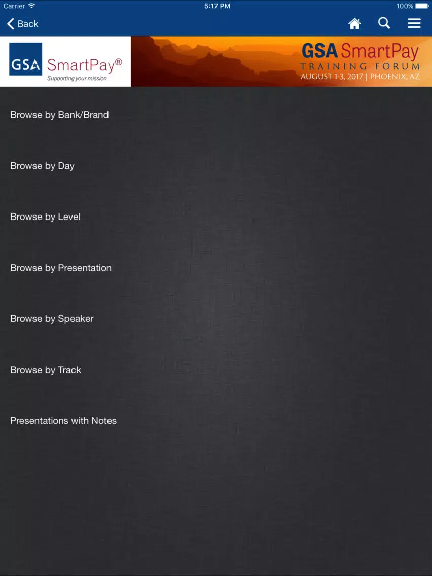 2017 GSA SmartPay Forum iPad Screenshots