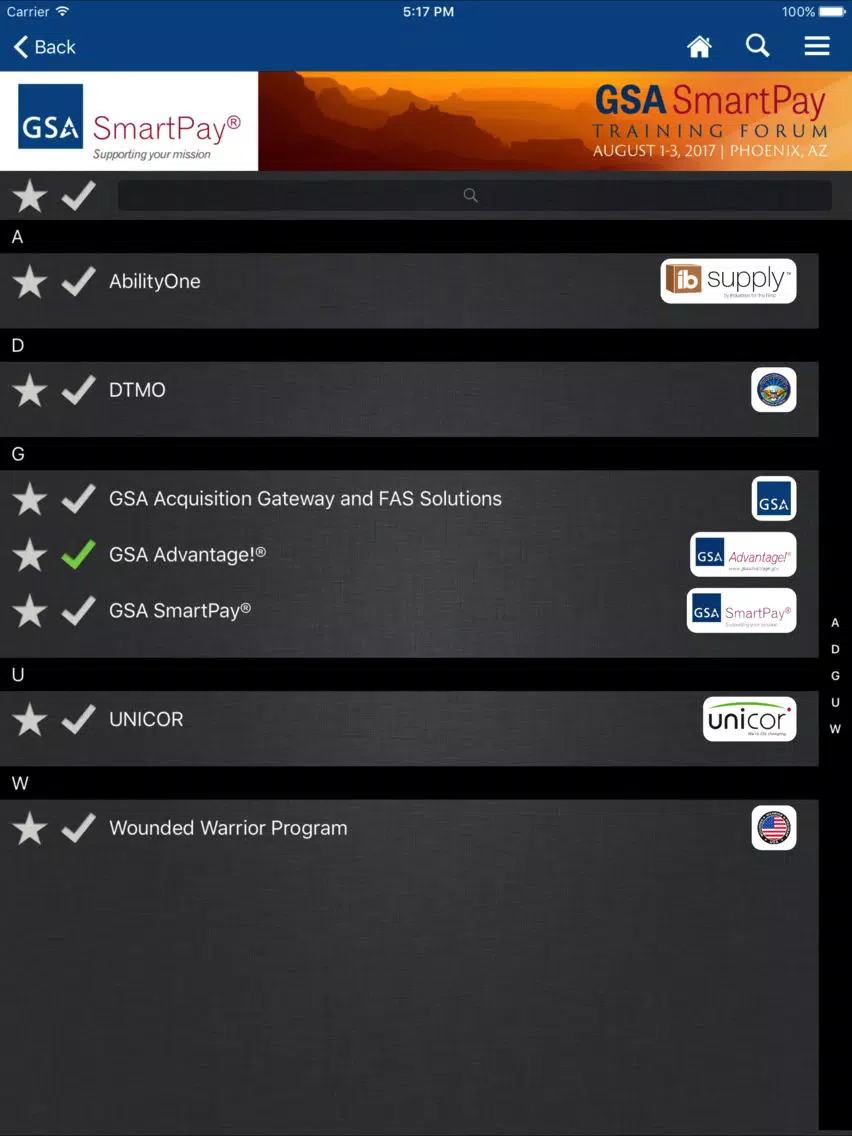 2017 GSA SmartPay Forum iPad Screenshots