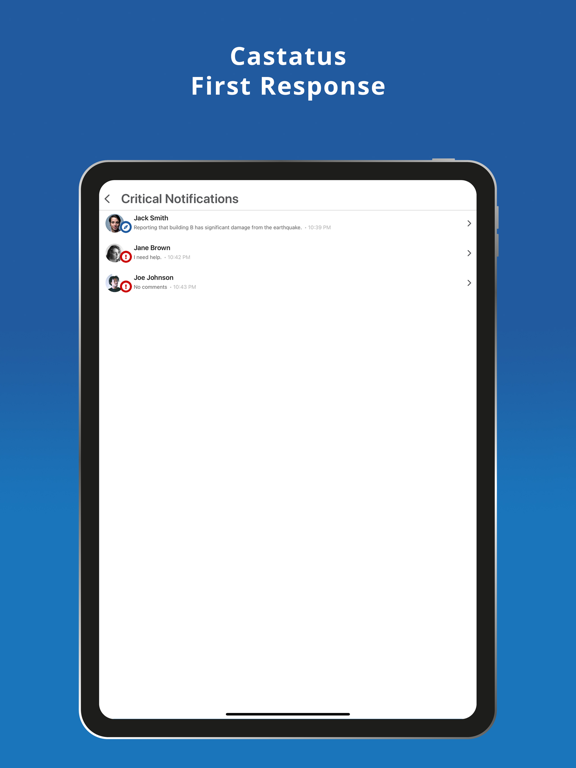 Castatus First Response iPad Screenshots