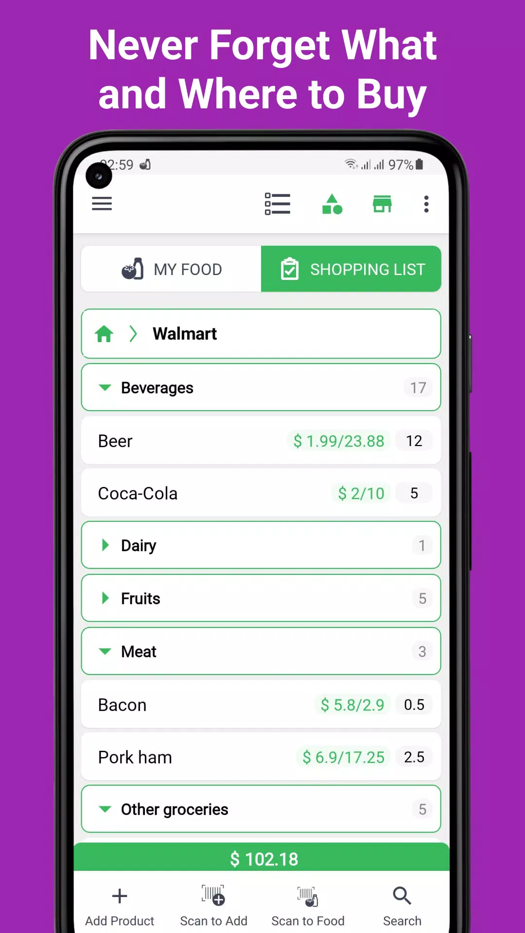 Food List Tracking & Shopping Screenshots