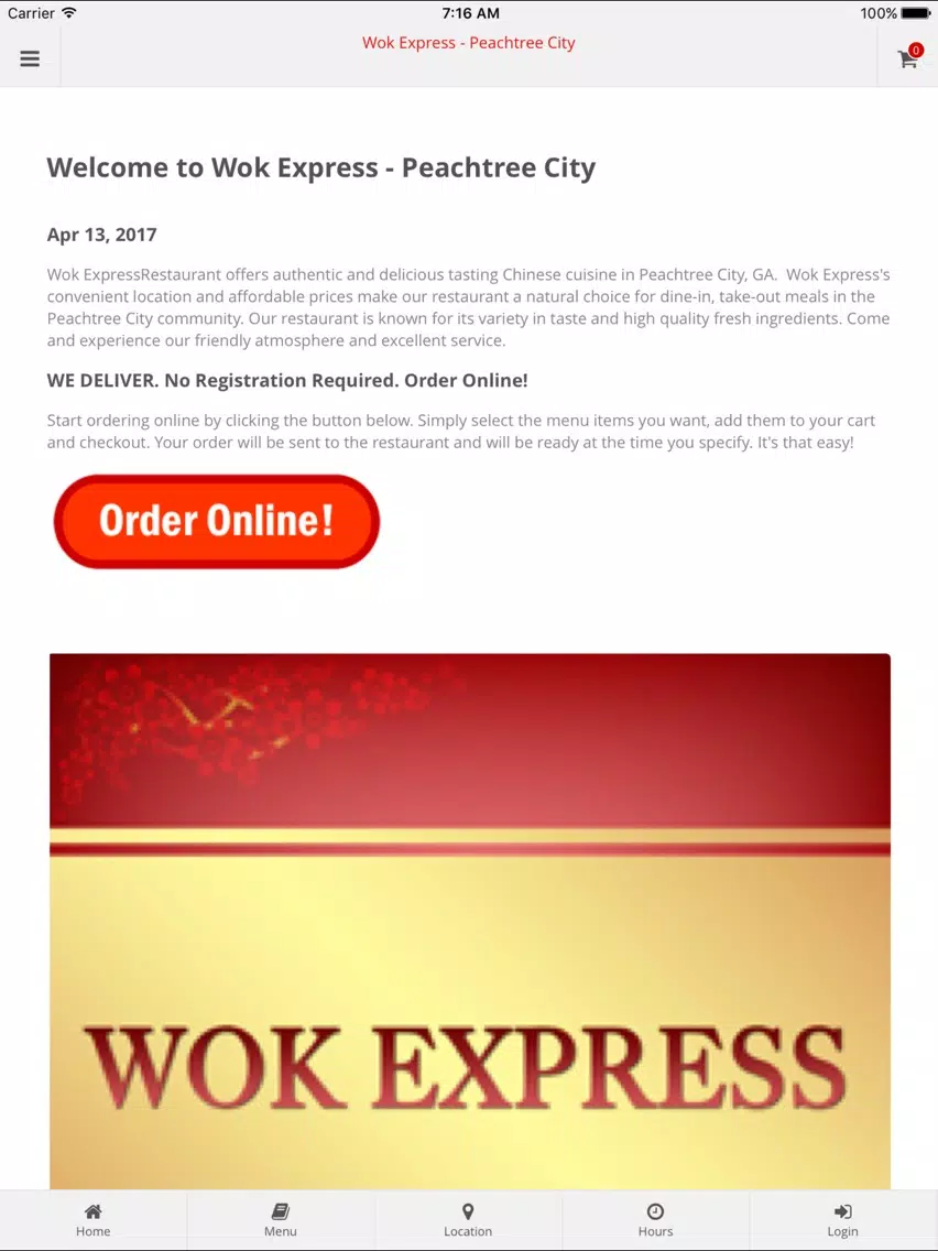 Wok Express Peachtree City iPad Screenshots