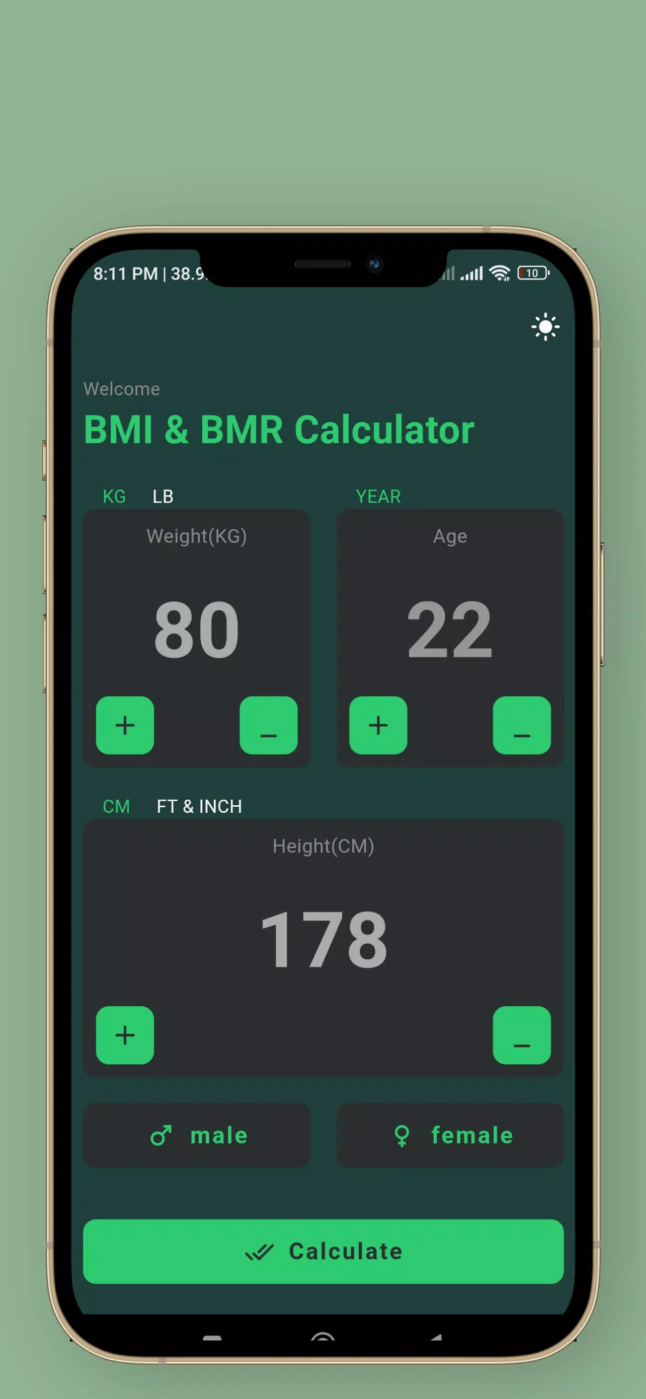 BMI and BMR Calculator Screenshots