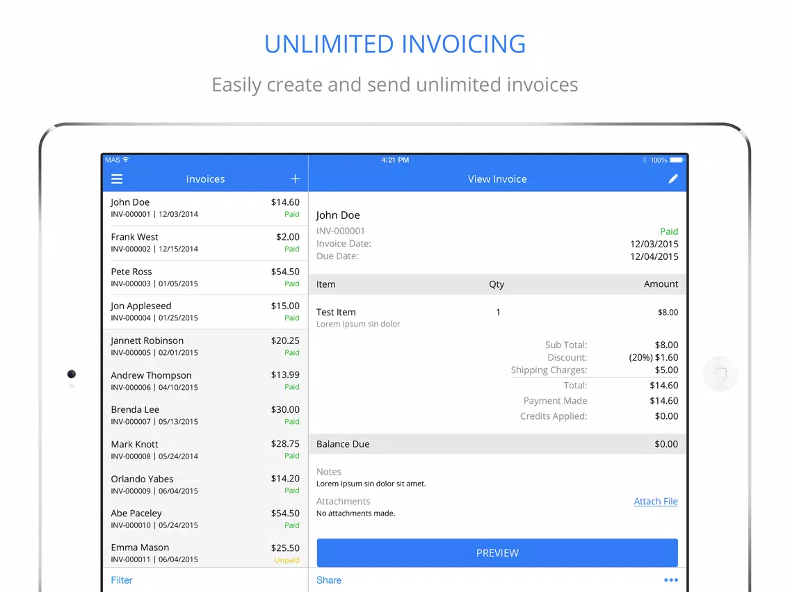 Invoice Maker Invoices Unltd iPad Screenshots