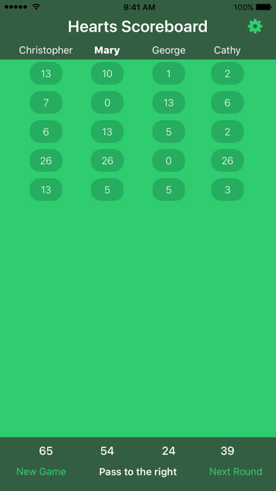 ภาพหน้าจอของ Hearts Scoreboard - Keep Track of your Hearts Scores!