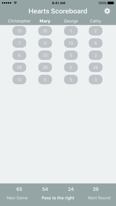 ภาพหน้าจอของ Hearts Scoreboard - Keep Track of your Hearts Scores!