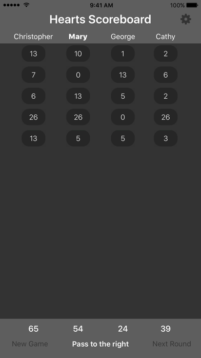 ภาพหน้าจอของ Hearts Scoreboard - Keep Track of your Hearts Scores!