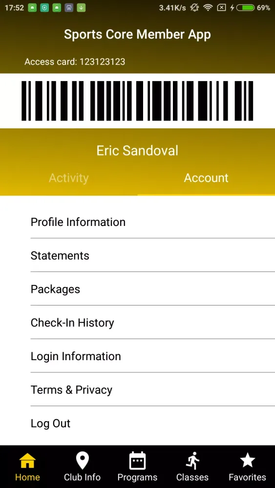 Sports Core Member App Screenshots
