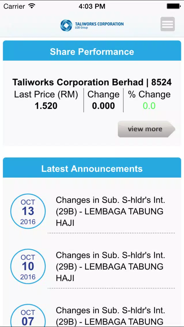 Taliworks Investor Relations Screenshots