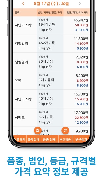 농산물 경매 시세 Screenshots