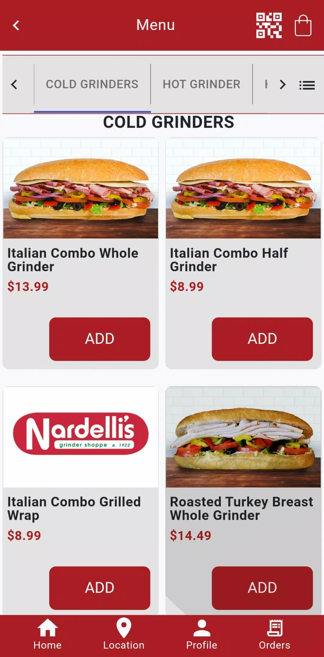 Nardelli's Online Ordering Screenshots