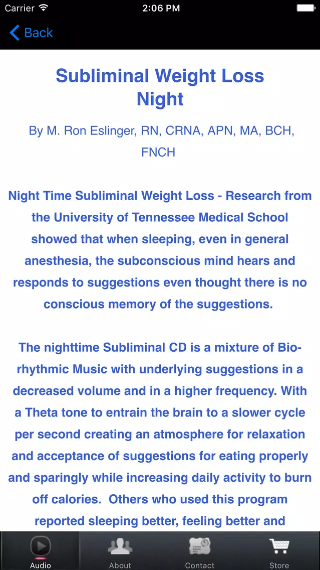 Subliminal Weight Loss Night for iPhone Screenshots