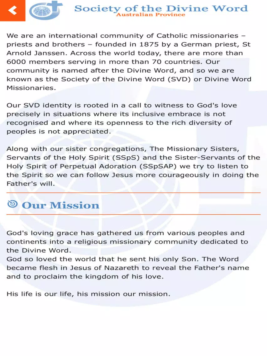 Divine Word Missionaries AUS iPad Screenshots