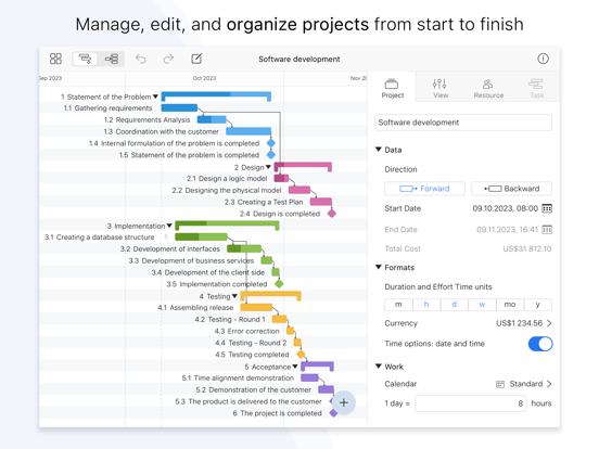 Project Office X: Gantt chart iPad Screenshots