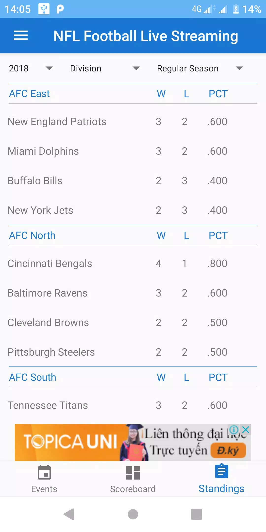 NFL Football Live Streaming Screenshots