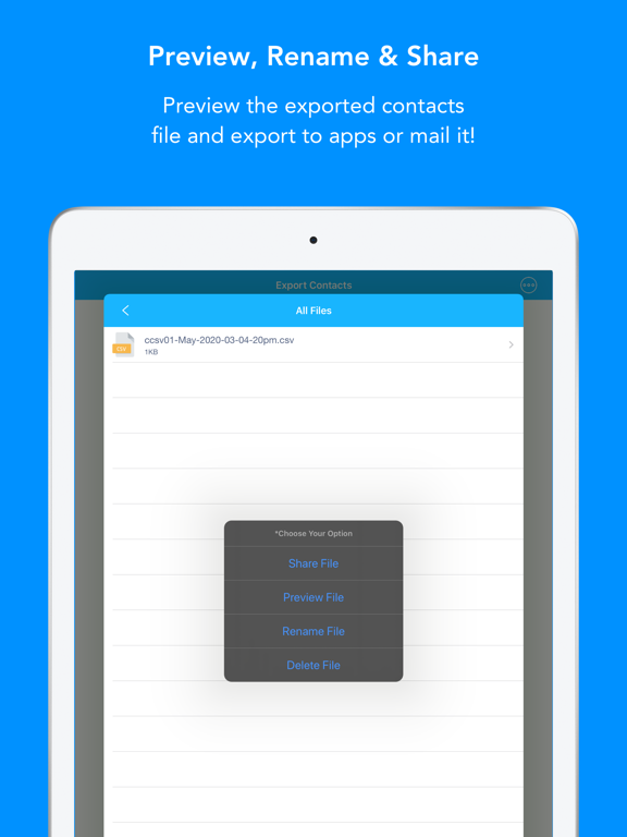 Contacts to Outlook CSV file iPad Screenshots