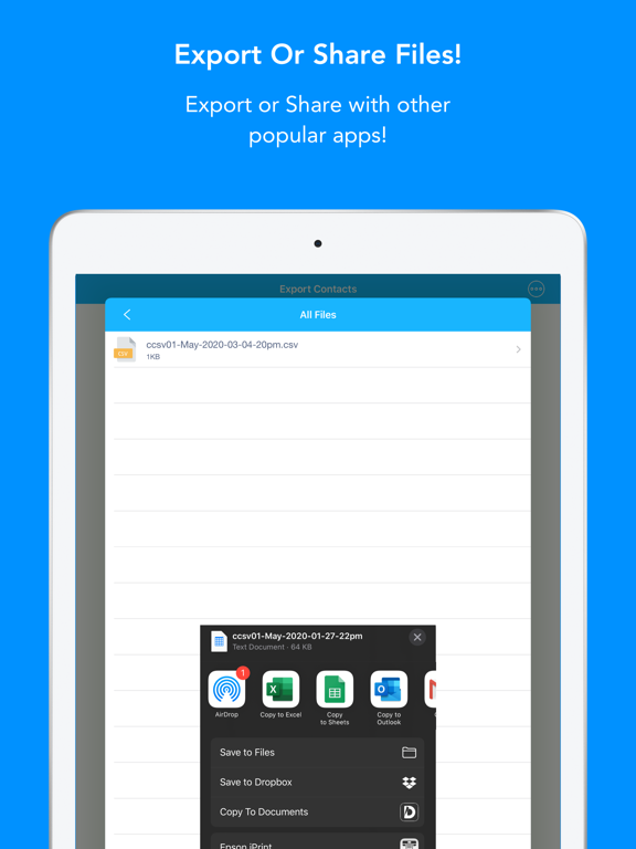 Contacts to Outlook CSV file iPad Screenshots