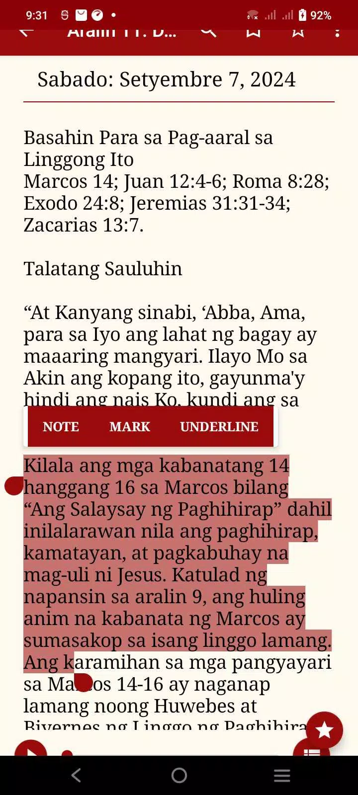 Tagalog: Sabbath School Lesson Screenshots