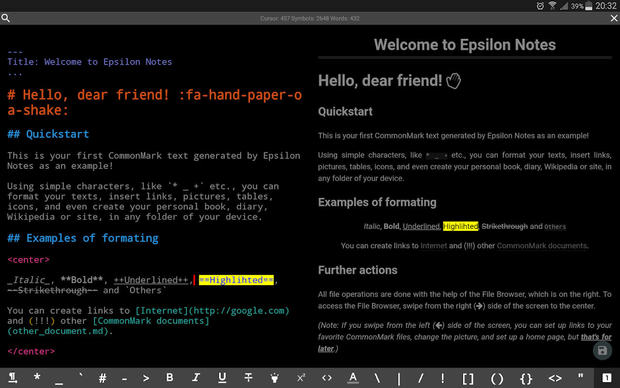 ภาพหน้าจอของ Epsilon Notes