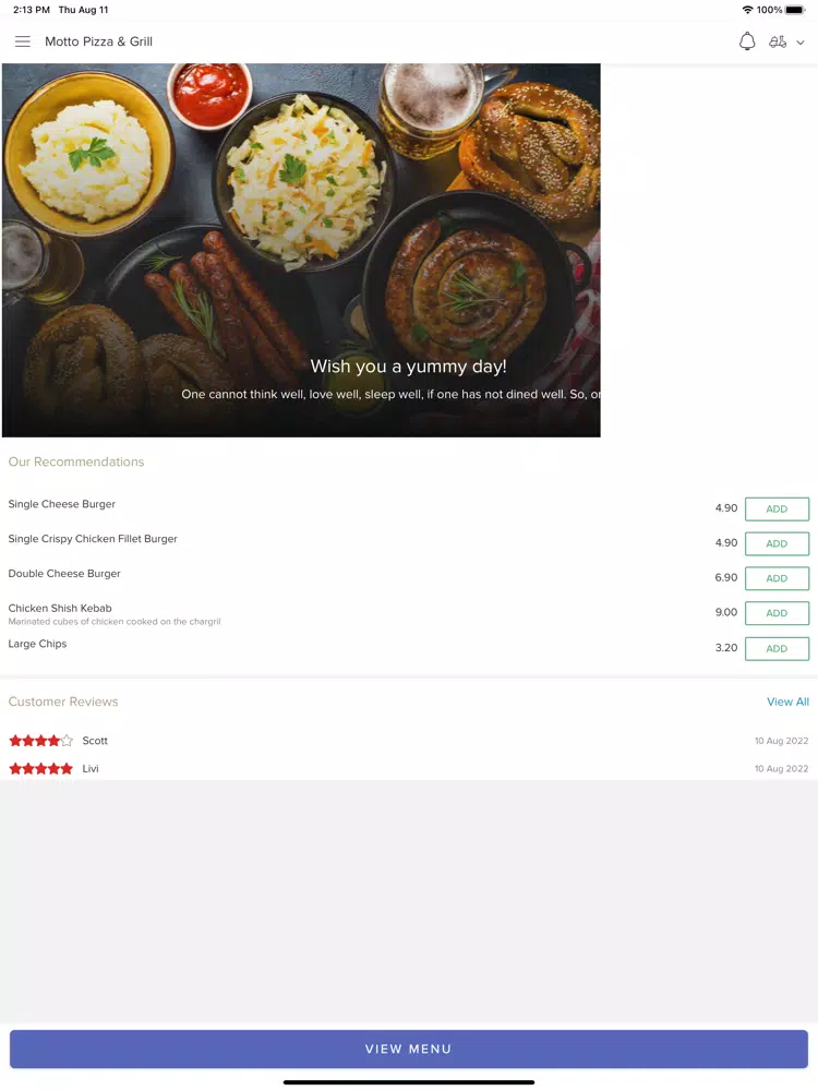 Motto Pizza & Grill iPad Screenshots