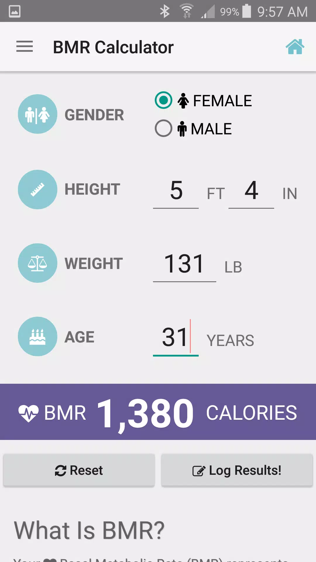 BMR Calculator Screenshots