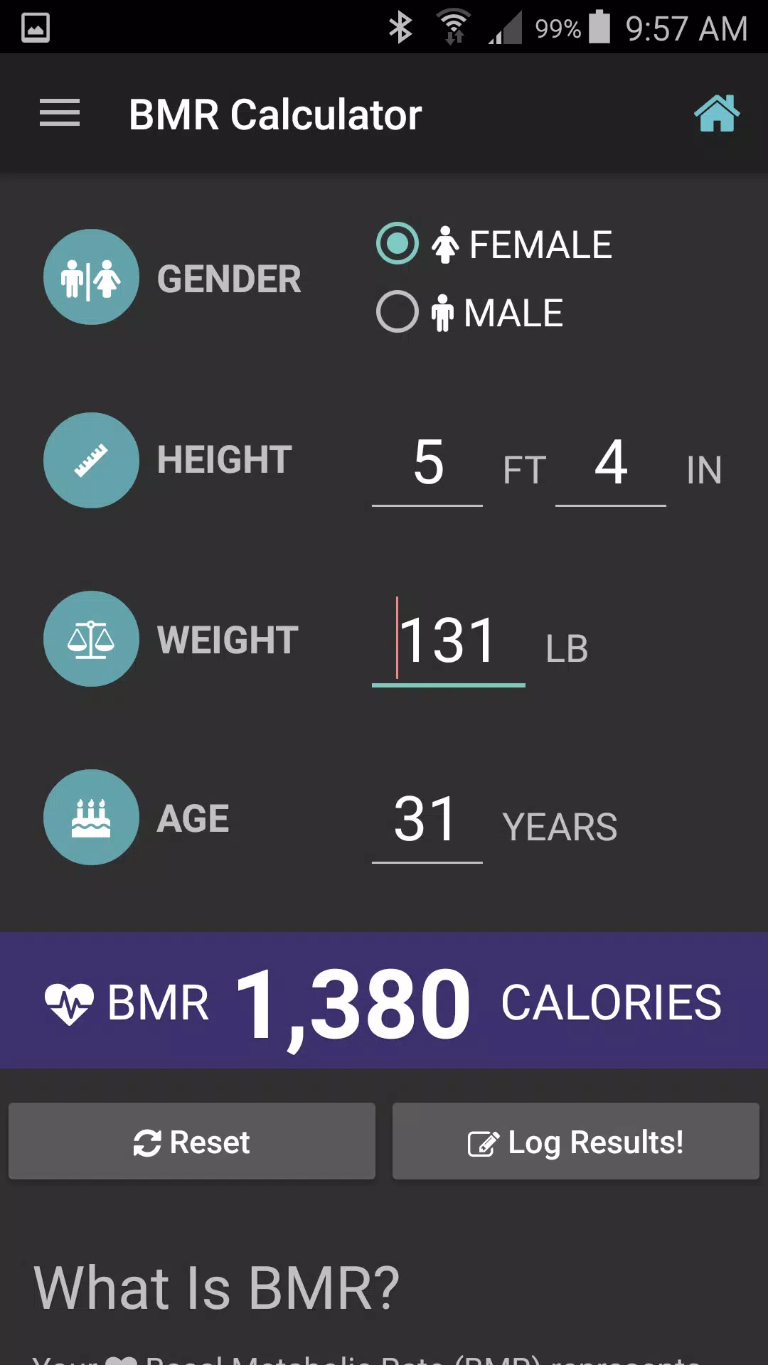 BMR Calculator Screenshots