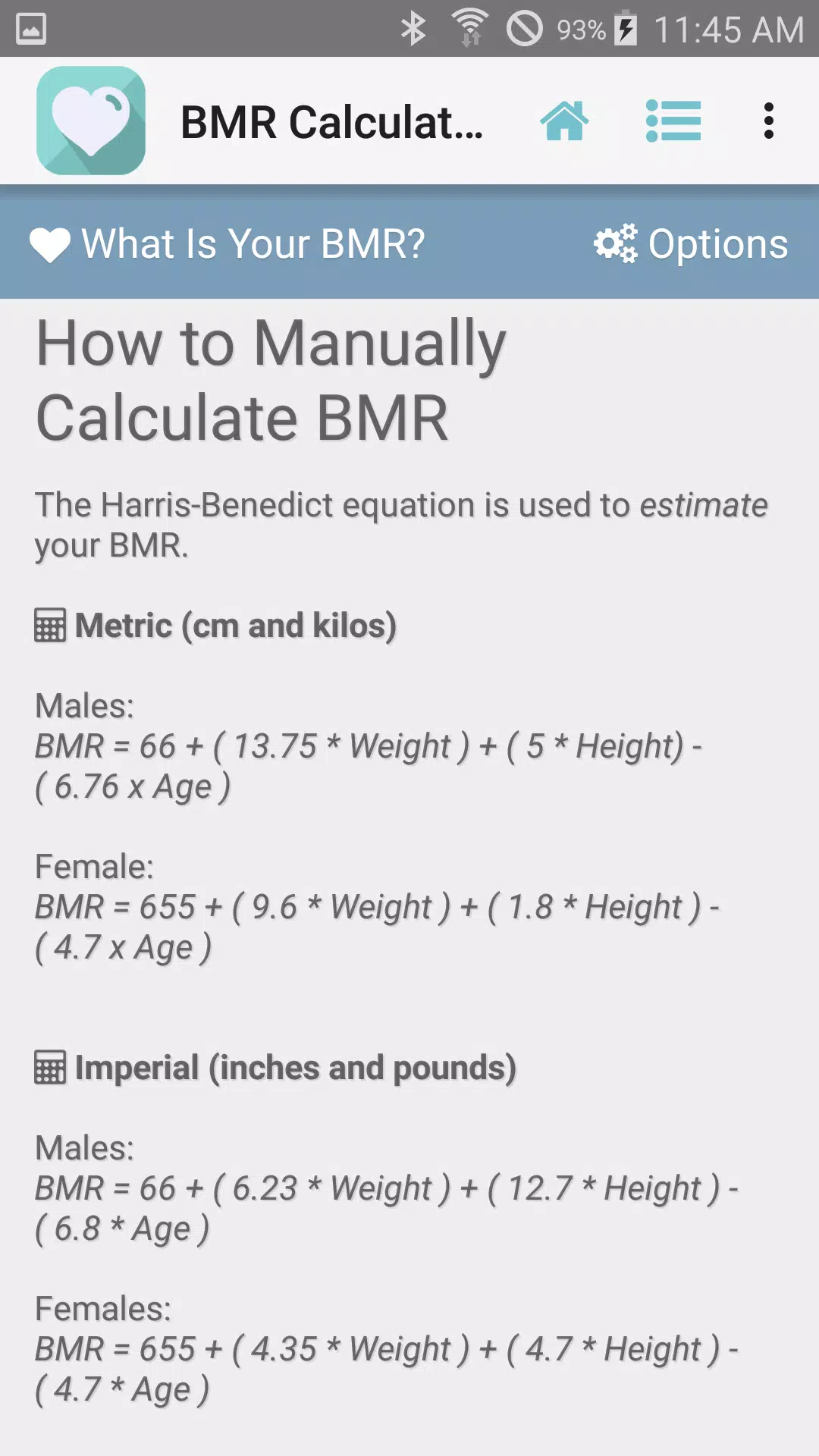 BMR Calculator Screenshots