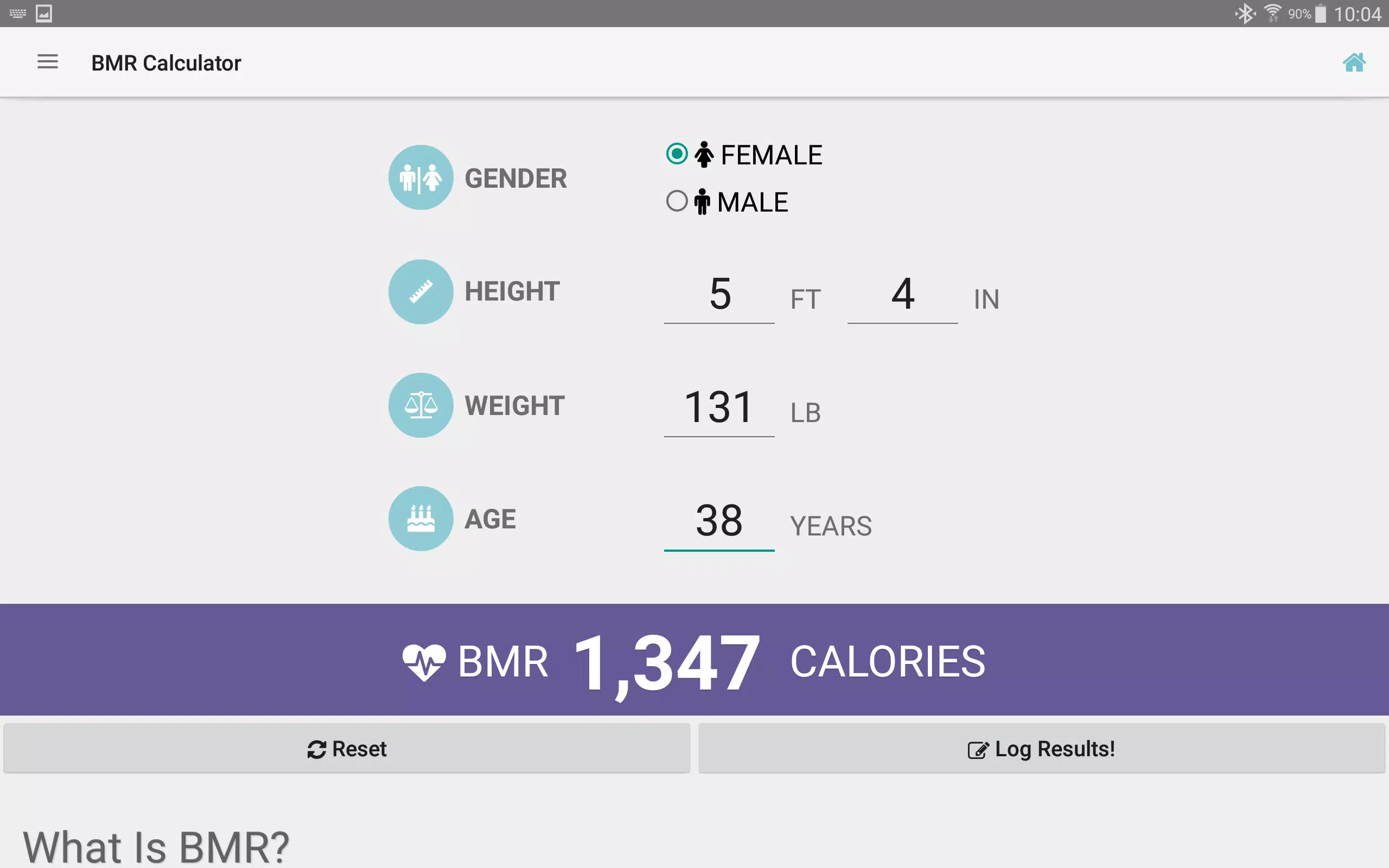 BMR Calculator Screenshots