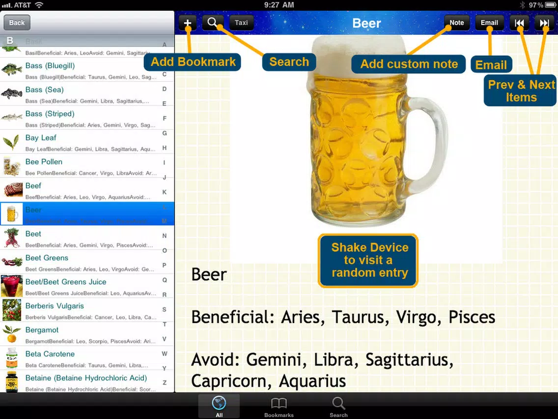 The Horoscope Diet Food List 600 iPad Screenshots