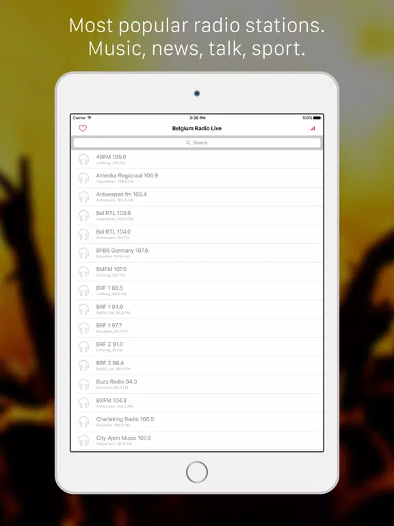 Belgium - België Radio Player: Listen FM Live Radio & internet podcasts for Belgien & Belgique people iPad Screenshots