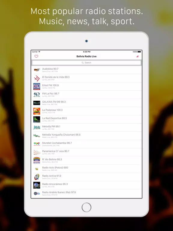 Bolivia Radio Live FM Player: Listen La Paz, Spanish, Quechua, Aymara & Guaraní live radio iPad Screenshots
