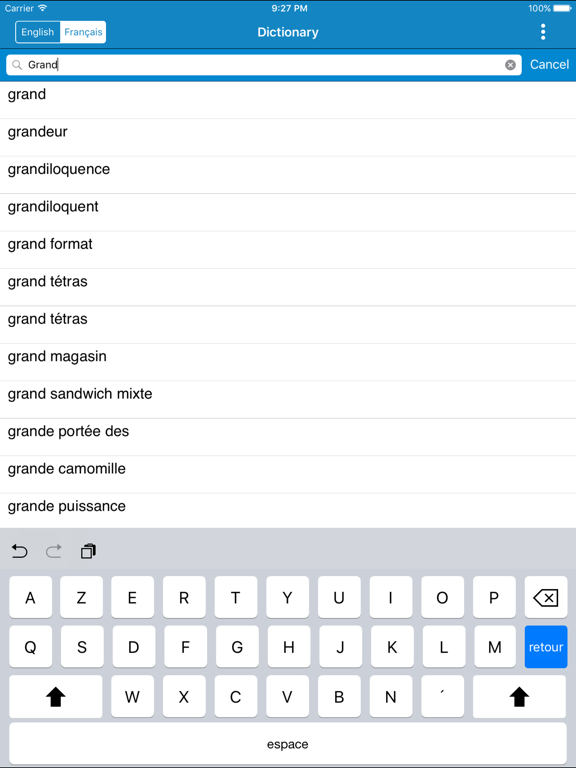 French To English & English to French Dictionary iPad Screenshots