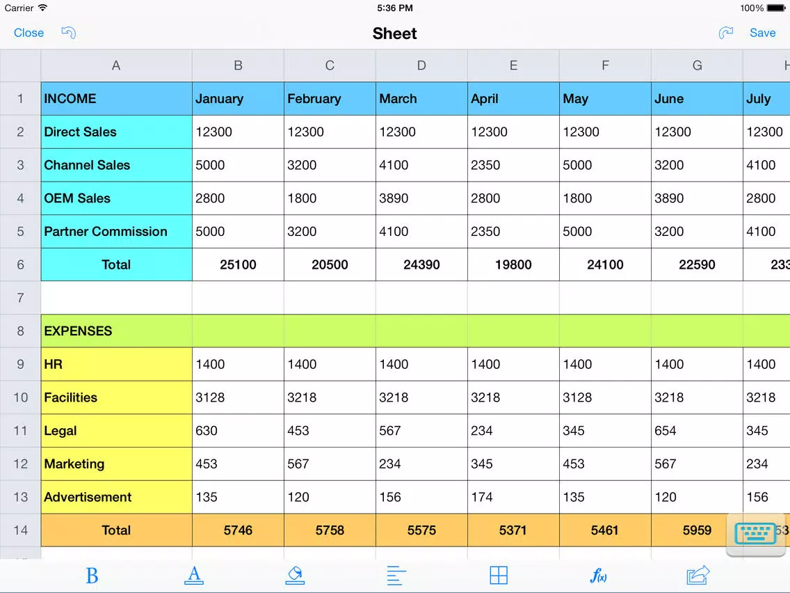 Spreadsheet touch: For Excel style spreadsheets iPad Screenshots