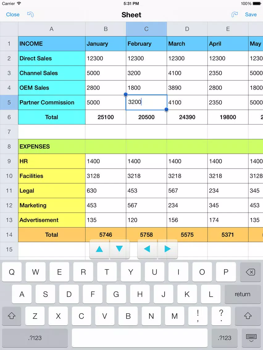 Spreadsheet touch: For Excel style spreadsheets iPad Screenshots