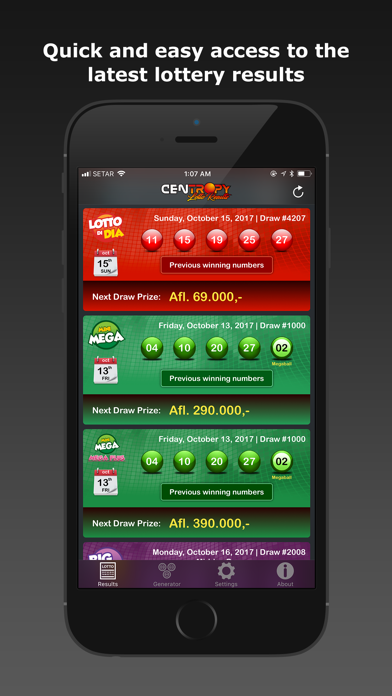 Centropy Lotto Results Screenshots