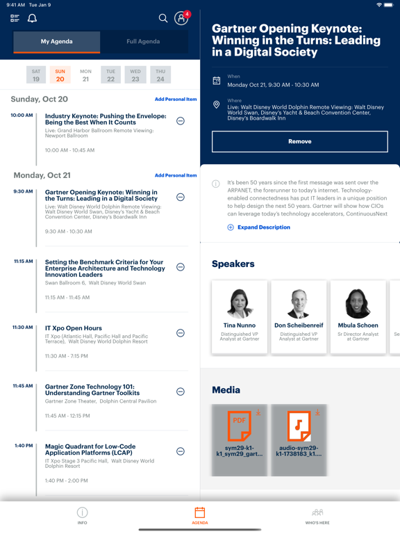 Gartner Conference Navigator iPad Screenshots