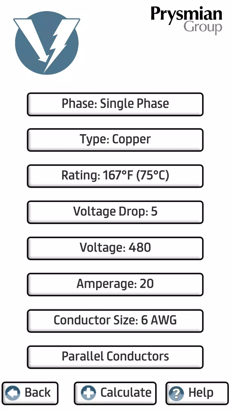 Captures d'écran de Prysmian Group Voltage Drop