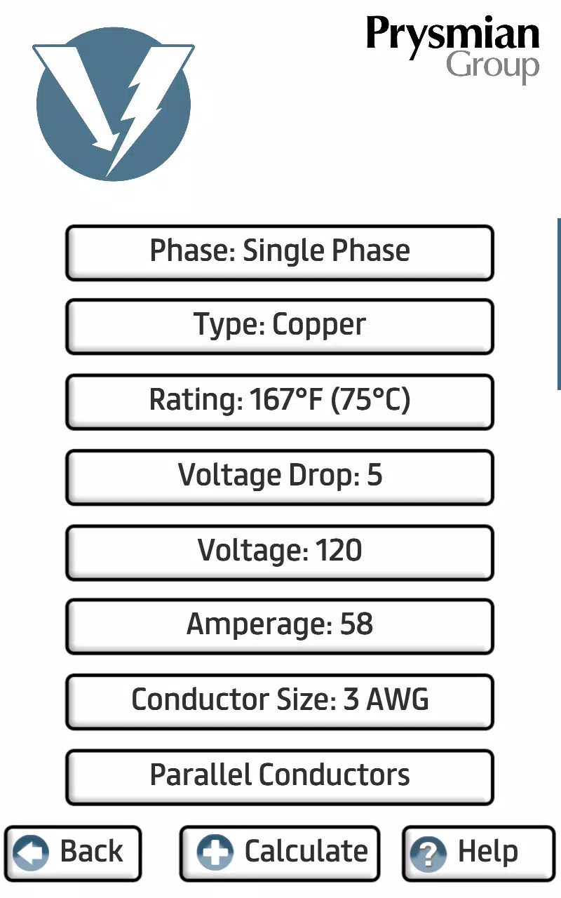Captures d'écran de Prysmian Group Voltage Drop